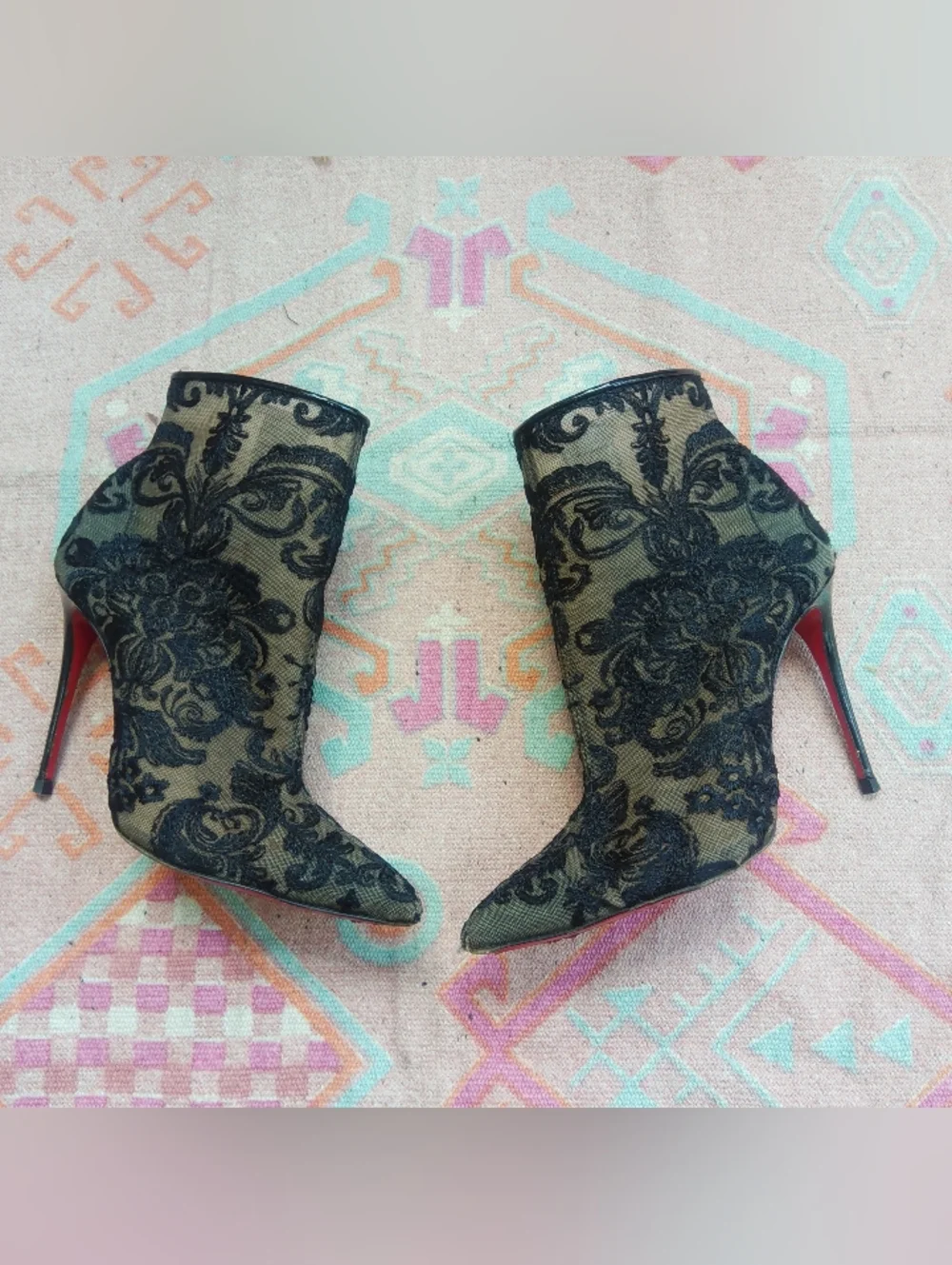 Christian Louboutin Black Mesh Lace Gipsy Ankle Boot - Picture 3 of 15